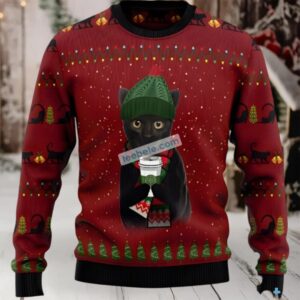 Black Cat Mom Coffee Family Ugly Christmas Sweaters