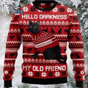 Black Cat Mom Hello Darkness Funny Ugly Christmas Sweater Black Cat Mom Hello Darkness Funny Ugly Christmas Sweater