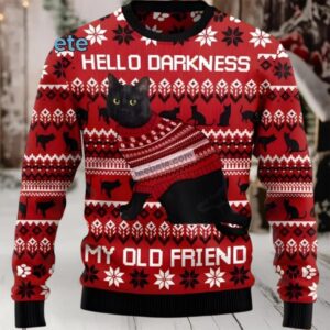 Black Cat Mom Hello Darkness Funny Ugly Christmas Sweater