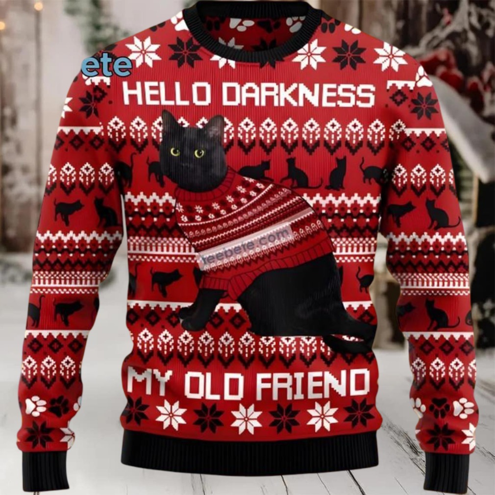 Black Cat Mom Hello Darkness Funny Ugly Christmas Sweater Black Cat Mom Hello Darkness Funny Ugly Christmas Sweater