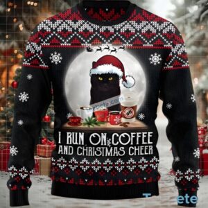 Black Cat Mom I Run On Coffee Naughty Ugly Christmas Sweaters