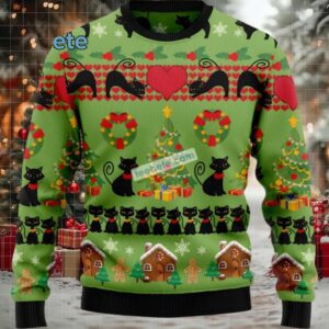Black Cat Mom Love Most Ugly Christmas Sweater