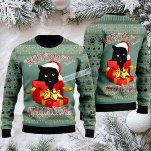 Black Cat Mom Meowy Christmas Santa Cheap Ugly Christmas Sweater Black Cat Mom Meowy Christmas Santa Cheap Ugly Christmas Sweater