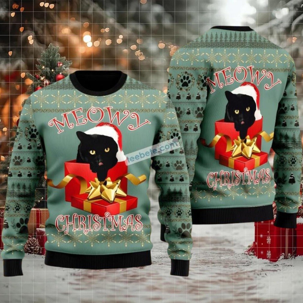 Black Cat Mom Meowy Christmas Santa Cheap Ugly Christmas Sweater