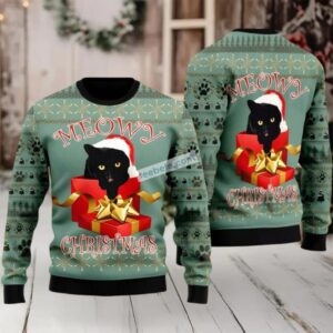 Black Cat Mom Meowy Christmas Santa Cheap Ugly Christmas Sweater