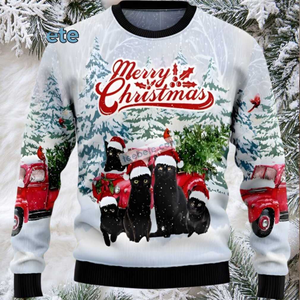 Black Cat Mom Merry Christmas Mens Ugly Christmas Sweater