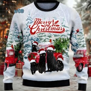 Black Cat Mom Merry Christmas Mens Ugly Christmas Sweater