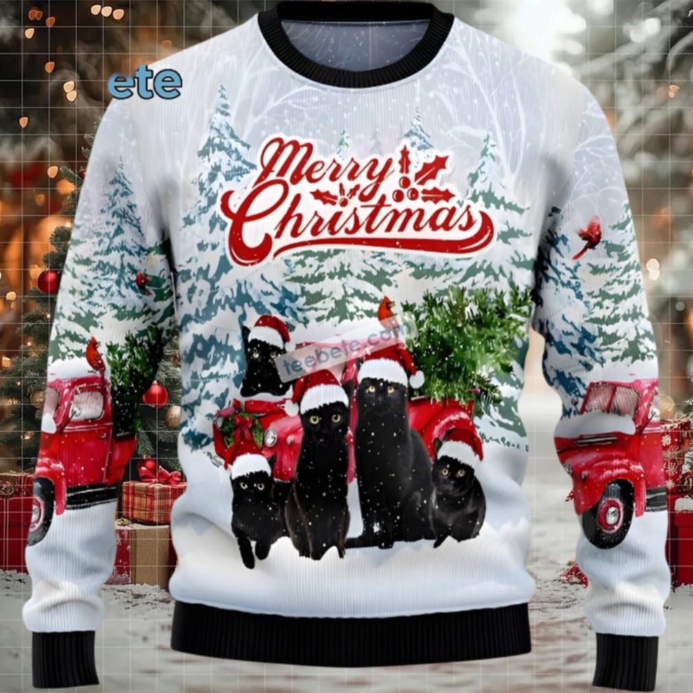 Black Cat Mom Merry Christmas Mens Ugly Christmas Sweater