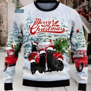 Black Cat Mom Merry Christmas Mens Ugly Christmas Sweater