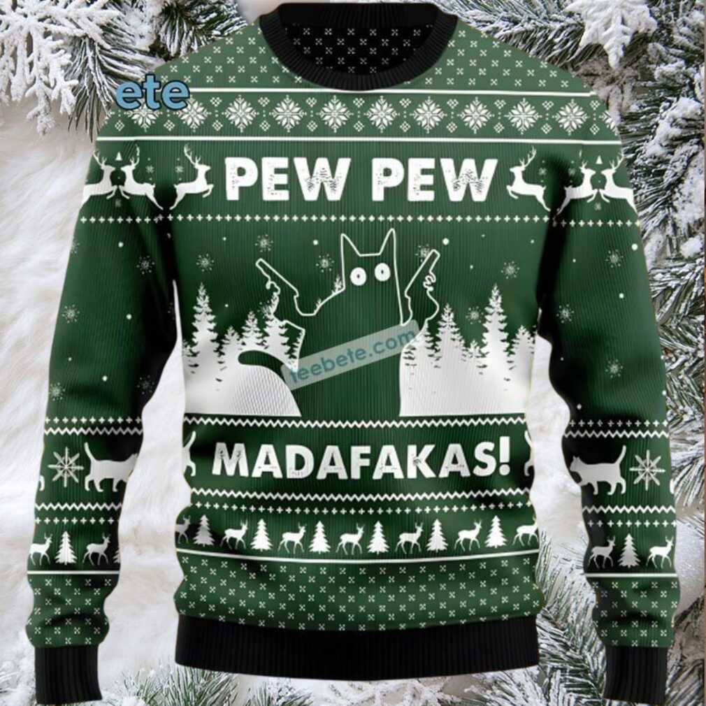 Black Cat Mom Pew Madafakas Family Ugly Christmas Sweaters