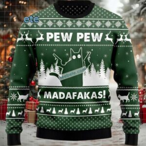 Black Cat Mom Pew Madafakas Family Ugly Christmas Sweaters