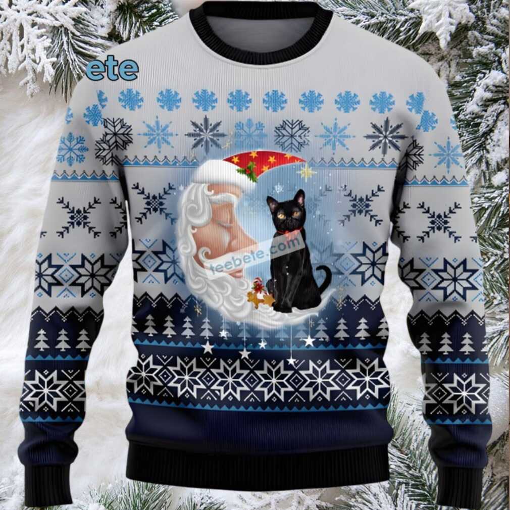 Black Cat Mom Santa Moon Xmas Ugly Sweaters Ladies