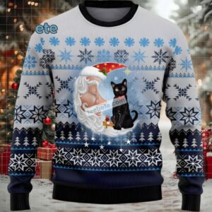 Black Cat Mom Santa Moon Xmas Ugly Sweaters Ladies