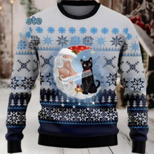 Black Cat Mom Santa Moon Xmas Ugly Sweaters Ladies