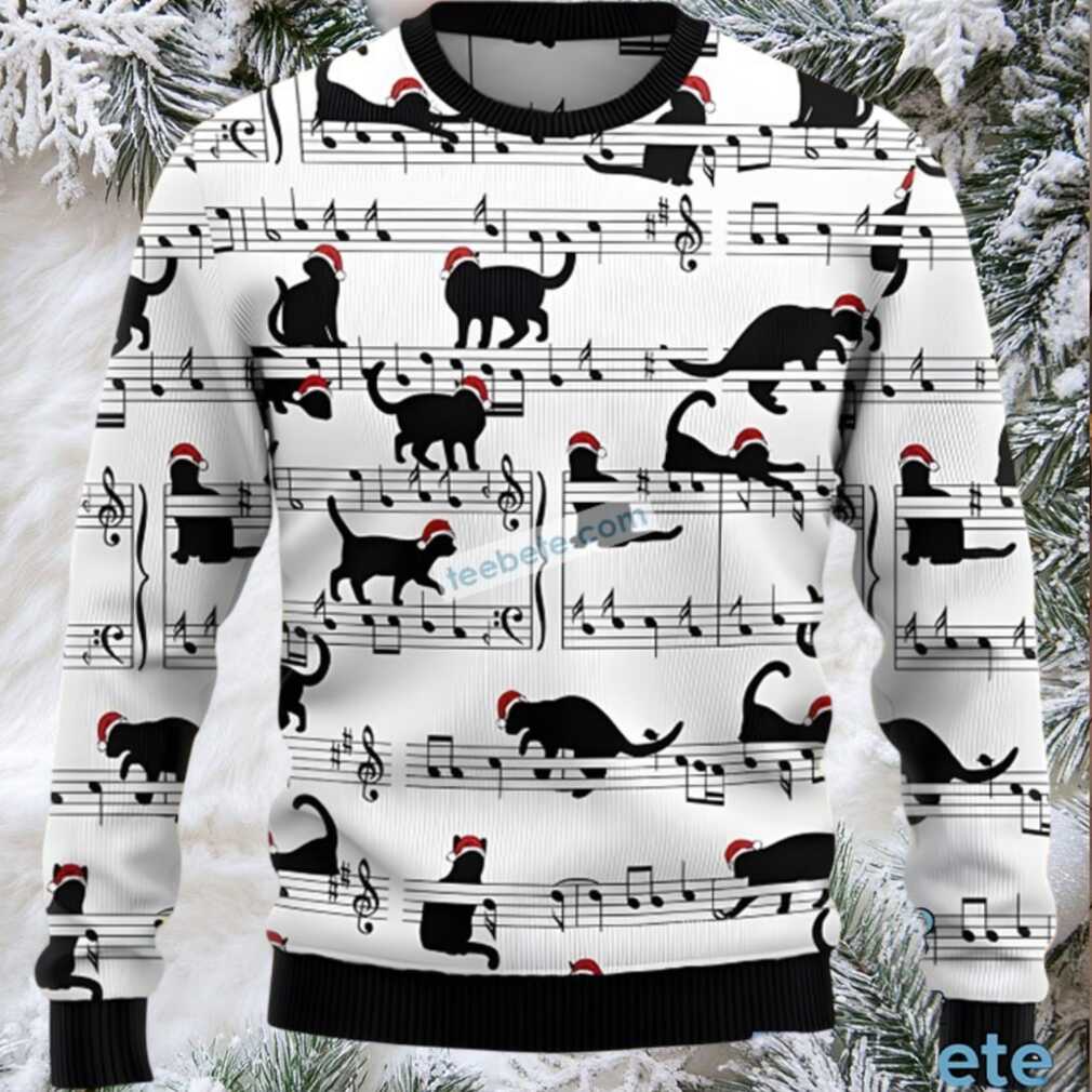 Black Cat Music Vacation Plus Size Ugly Christmas Sweater