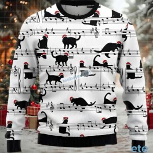 Black Cat Music Vacation Plus Size Ugly Christmas Sweater