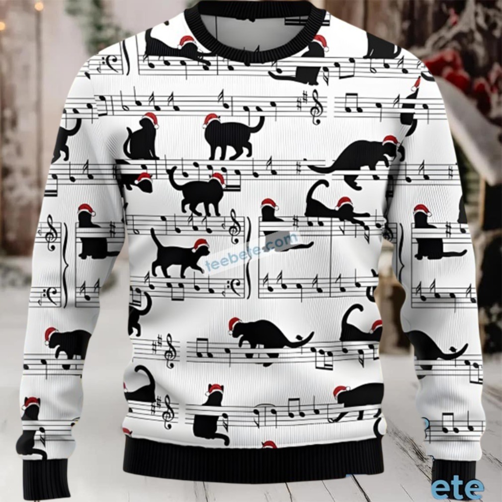 Black Cat Music Vacation Plus Size Ugly Christmas Sweater Black Cat Music Vacation Plus Size Ugly Christmas Sweater