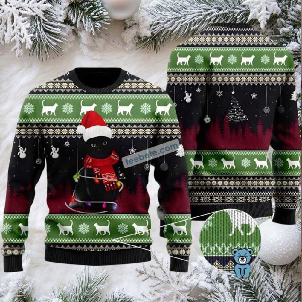 Black Cat Santa Ladies Ugly Christmas Sweater Black Cat Santa Ladies Ugly Christmas Sweater