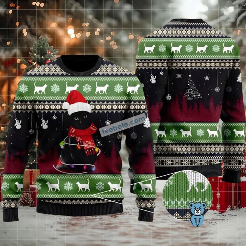 Black Cat Santa Ladies Ugly Christmas Sweater Black Cat Santa Ladies Ugly Christmas Sweater