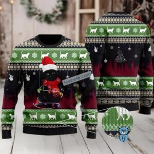 Black Cat Santa Ladies Ugly Christmas Sweater