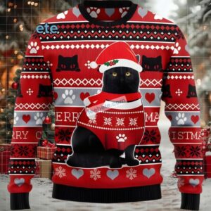 Black Cat Santa Merry Christmas Cheap Ugly Christmas Sweater
