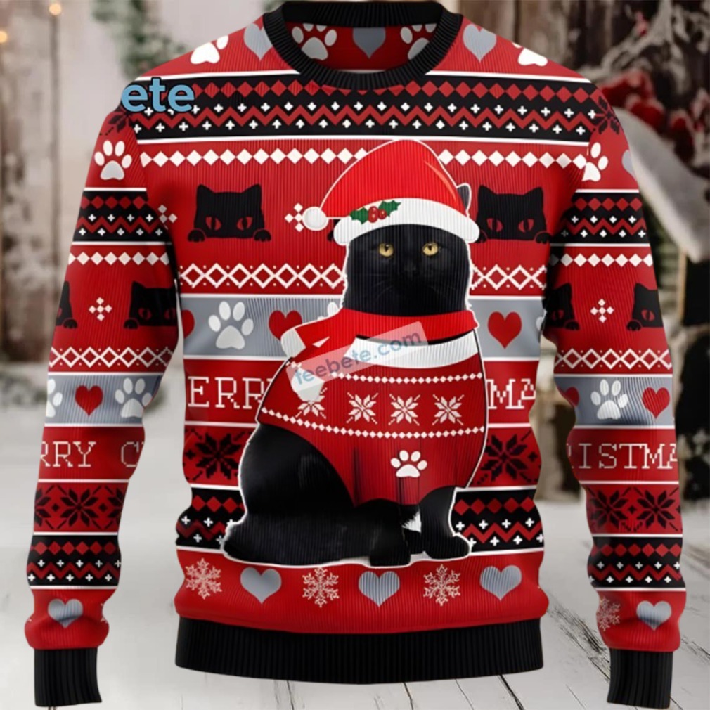 Black Cat Santa Merry Christmas Cheap Ugly Christmas Sweater Black Cat Santa Merry Christmas Cheap Ugly Christmas Sweater