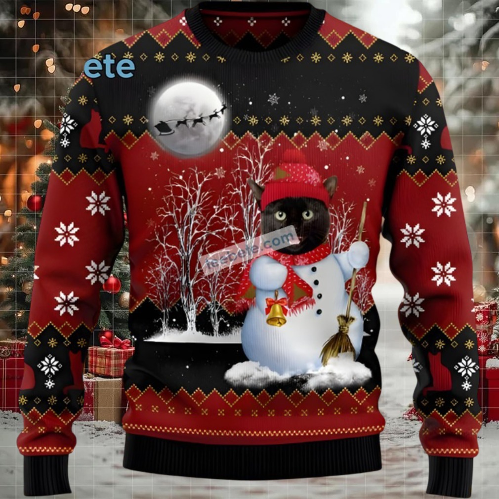 Black Cat Snowman Big And Tall Ugly Christmas Sweater