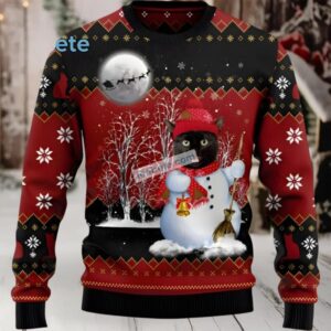 Black Cat Snowman Big And Tall Ugly Christmas Sweater