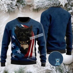 Black Cat Us Flag Family Ugly Christmas Sweaters Black Cat Us Flag Family Ugly Christmas Sweaters
