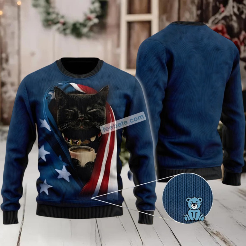 Black Cat Us Flag Family Ugly Christmas Sweaters Black Cat Us Flag Family Ugly Christmas Sweaters