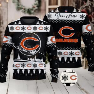 Black Chicago Bears NFL Ugly Christmas Sweater Name Customized Black Chicago Bears NFL Ugly Christmas Sweater Name Customized