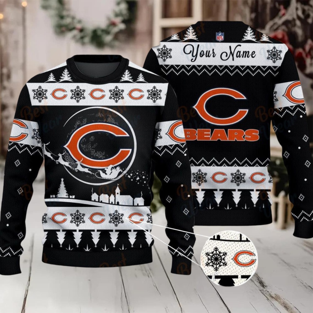 Black Chicago Bears NFL Ugly Christmas Sweater Name Customized Black Chicago Bears NFL Ugly Christmas Sweater Name Customized