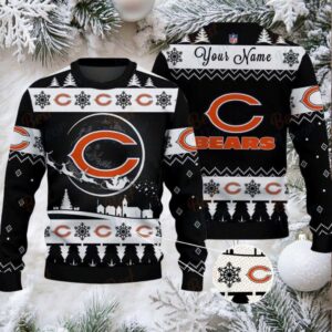 Black Chicago Bears NFL Ugly Christmas Sweater   Name Customized