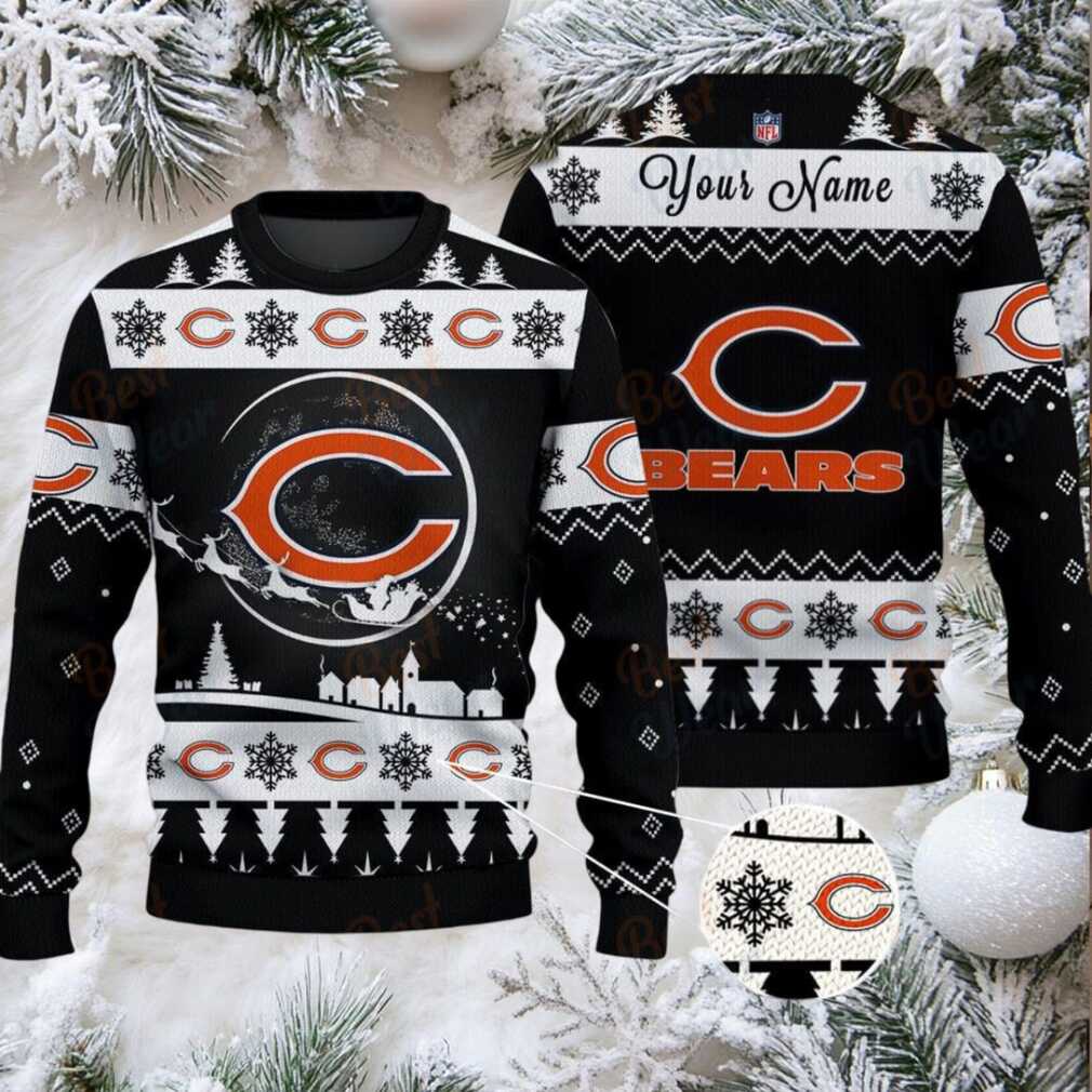 Black Chicago Bears NFL Ugly Christmas Sweater Name Customized Black Chicago Bears NFL Ugly Christmas Sweater Name Customized