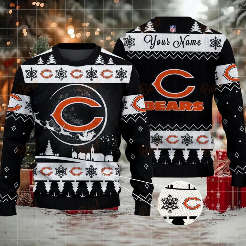 Black Chicago Bears NFL Ugly Christmas Sweater Name Customized Black Chicago Bears NFL Ugly Christmas Sweater Name Customized