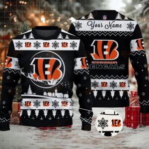 Black Cincinnati Bengals NFL Ugly Christmas Sweater Name Customized