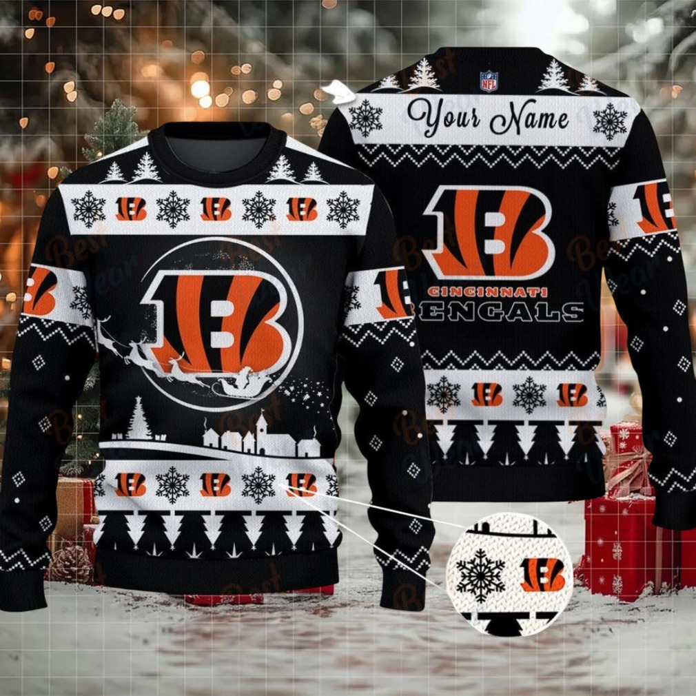 Black Cincinnati Bengals NFL Ugly Christmas Sweater Name Customized Black Cincinnati Bengals NFL Ugly Christmas Sweater Name Customized