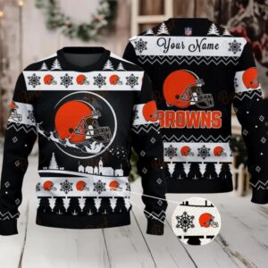 Black Cleveland Browns NFL Ugly Christmas Sweater Name Customized Black Cleveland Browns NFL Ugly Christmas Sweater Name Customized