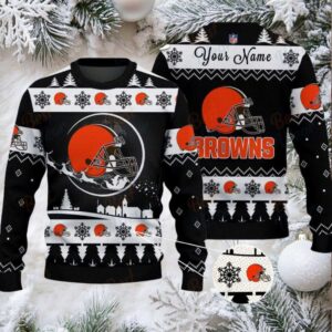 Black Cleveland Browns NFL Ugly Christmas Sweater   Name Customized