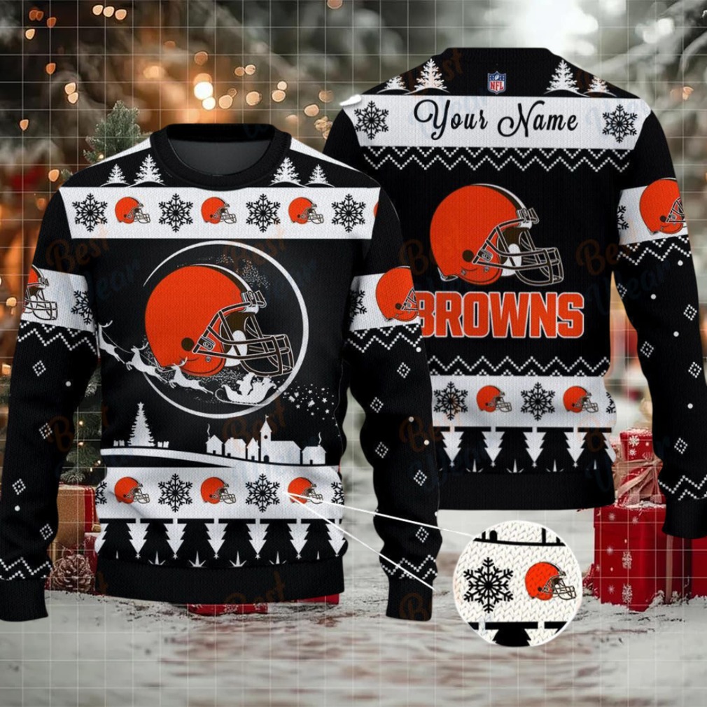 Black Cleveland Browns NFL Ugly Christmas Sweater Name Customized Black Cleveland Browns NFL Ugly Christmas Sweater Name Customized