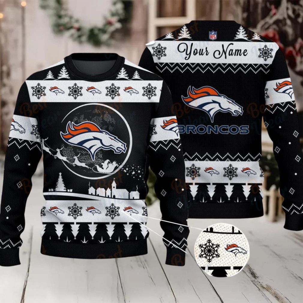 Black Denver Broncos NFL Ugly Christmas Sweater Name Customized