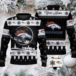 Black Denver Broncos NFL Ugly Christmas Sweater   Name Customized
