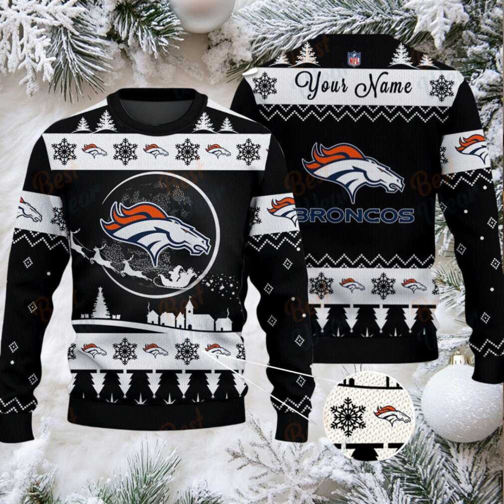 Black Denver Broncos NFL Ugly Christmas Sweater Name Customized