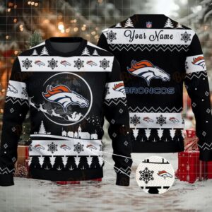 Black Denver Broncos NFL Ugly Christmas Sweater Name Customized