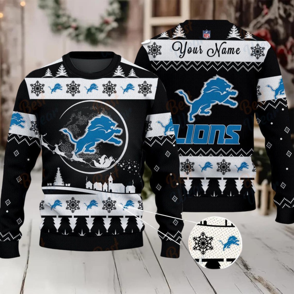 Black Detroit Lions NFL Ugly Christmas Sweater Name Customized