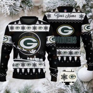 Black Green Bay Packers NFL Ugly Christmas Sweater Name Customized