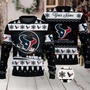 Black Houston Texans NFL Ugly Christmas Sweater Name Customized Black Houston Texans NFL Ugly Christmas Sweater Name Customized