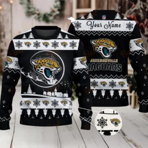 Black Jacksonville Jaguars NFL Ugly Christmas Sweater Name Customized