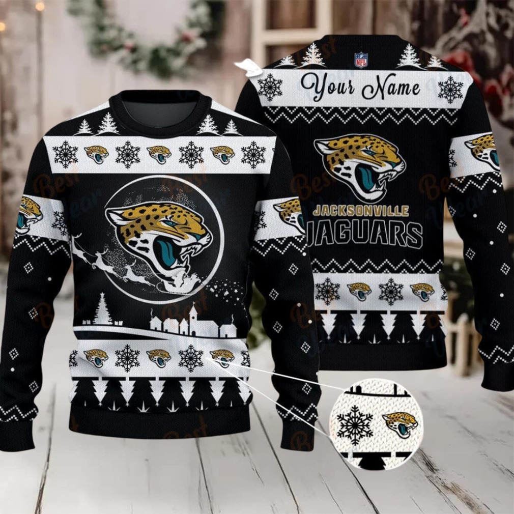 Black Jacksonville Jaguars NFL Ugly Christmas Sweater Name Customized