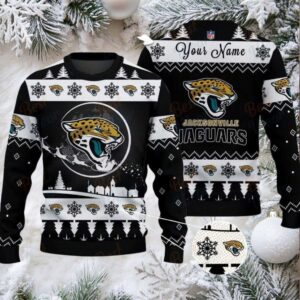 Black Jacksonville Jaguars NFL Ugly Christmas Sweater Name Customized